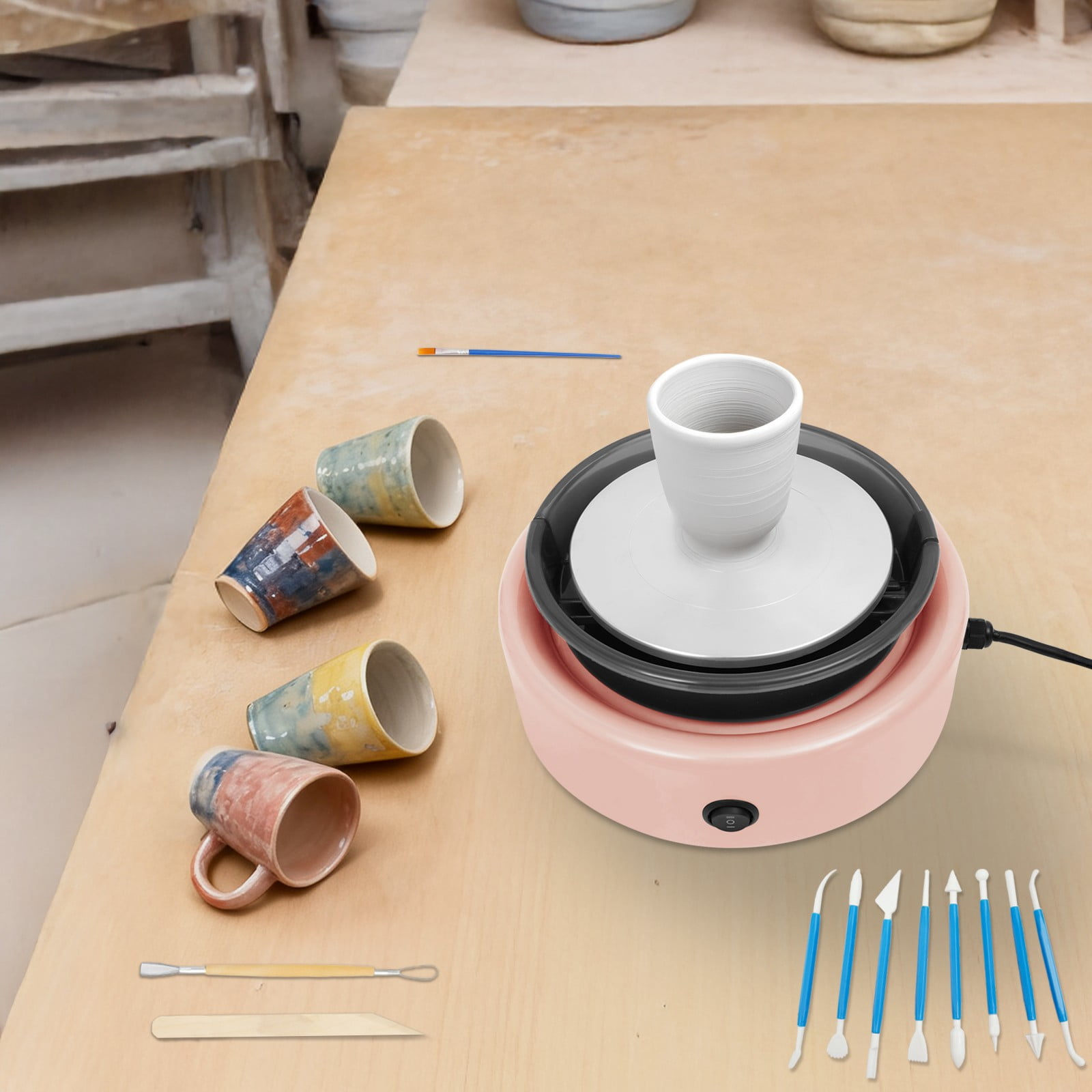 Ceramic Drawing Machine, Adjustable Speed Pottery Wheel with Foot Pedal and Direction Switch, Pink Electric Ceramic Machine for Home Use