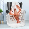 thumbnail image 4 of Lobster Soft Flannel Fleece Throw Blanket, Fresh Organic Gourmet Seafood Theme Splattered Watercolor Style Lobster, Cozy Plush for Indoor and Outdoor Use, 70" x 90", Vermilion and White, by Ambesonne, 4 of 5