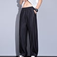 thumbnail image 2 of FRSASU Loose Straight Leg Pants for Men Cotton Thin Solid Color Elastic Waist Athletic Casual Pants with Pockets Black, 2 of 8