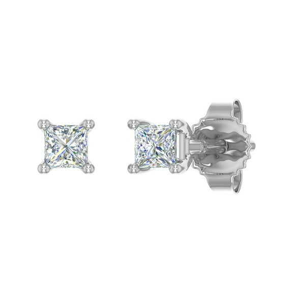 1/10 Carat Princess Cut Diamond Stud Earrings in 14K White Gold