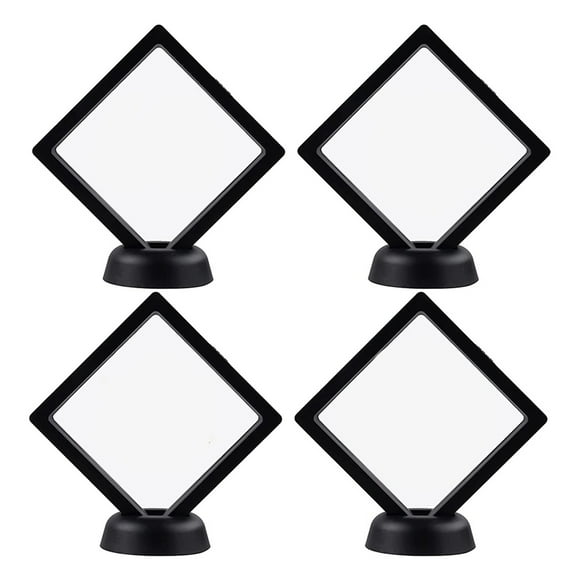 4 Pieces of Challenge Coin Holder 3D Floating Frame with Bracket Anti-Tarnishing Jewelry Box Coin Display Cabinet Black