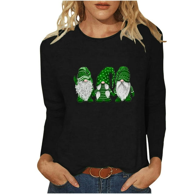 FAIWAD Hauts de la Saint-Patrick pour Femmes à Manches Longues, Col Rond, Imprimés, Décontractés, Tuniques Grande Taille