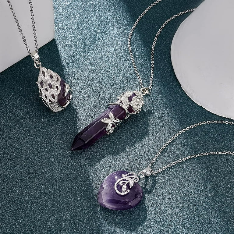 1 Box 3 Styles Healing Crystal Necklace Set Flower Wrapped Crystal Necklace Stone Point Pendant Natural Amethyst Chakra Crystal Charms for Jewelry