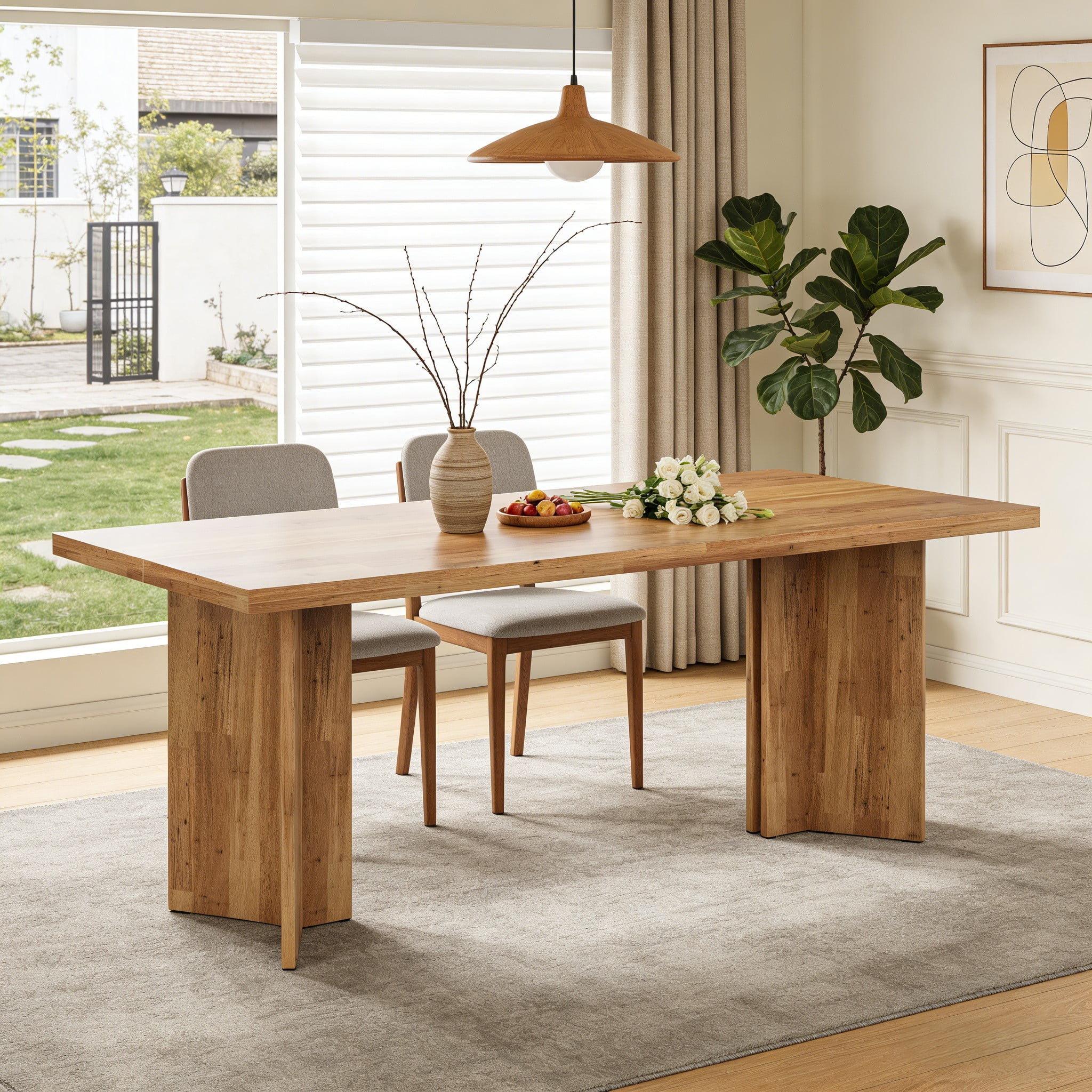 Fnova 63" Rectangular Modern Dining Table, Wooden Modern Kitchen Table for 6 People for Dining Room, Warm Brown (Chairs Not Included)