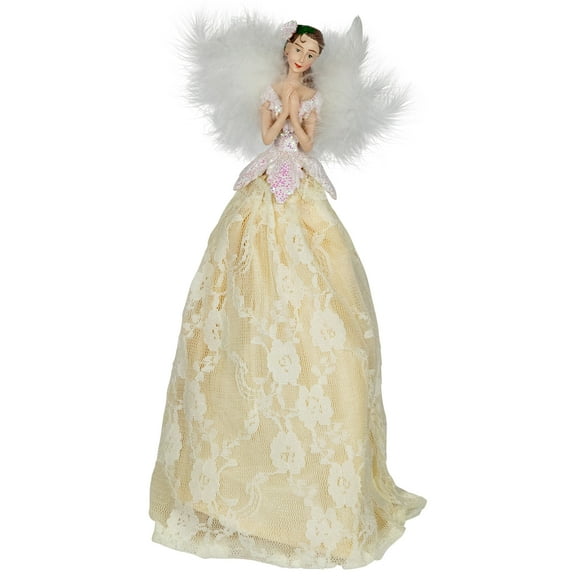 Northlight 10" Champagne and White Angel Christmas Tree Topper, Unlit