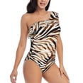 thumbnail image 3 of Sikiie Watercolor Zebra Print Women One Piece Swimsuits Tummy Control One Shoulder Bathing Suits Ruffle Swimwear, From S to XXL-X-Large, 3 of 6