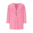 thumbnail image 4 of bnaln Womens Tops 3/4 Sleeve Shirts Casual V Neck Button Pullover Lightweight Tunic Blouse Solid Color Loose Comfy Tshirt Summer Tops Cute T-Shirts Blouse Trendy Jumpers Basic Tees, 4 of 6