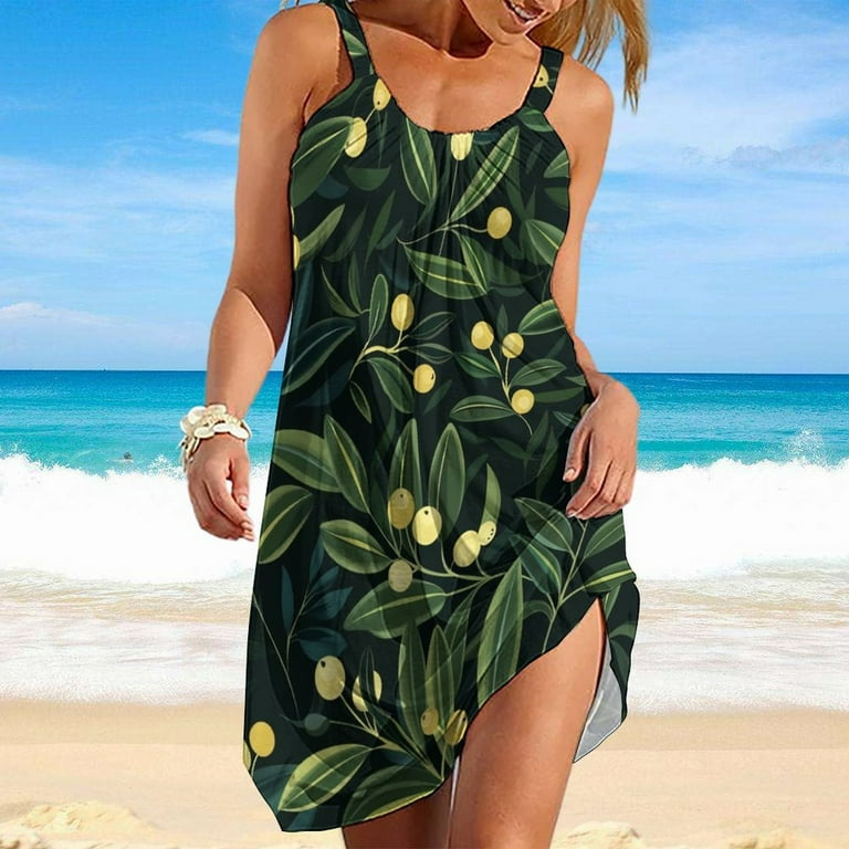 ZZMCR Radiant Fragrant Olive 1380 Women Sleeveless Sundress Halter Dress Lightweight Summer Dress Loose Flowy Sundress for Summer Beach Travel