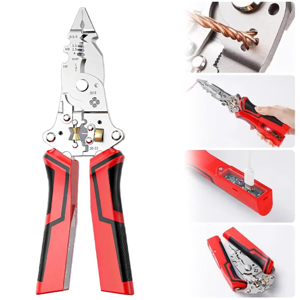 16 in 1 Wire Stripper Twister, For Cutting and Pulling Wires, Cable Scissors,Voltage Tester Pliers, 30v to 220v-Red
