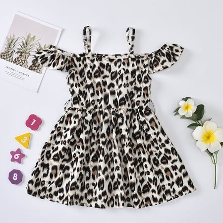 

AURIGATE Baby and Toddler Girl Dress Toddler Baby Kids Girls Leopard Print Strap Off Shoulder Princess Dress Clothes