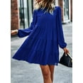 thumbnail image 5 of Inadays 2023 Women's Spring Summer Long Sleeve Dress Ruffle Mock Neck Tiered Mini Babydoll Dress Casual Swing Tunic Shift Dresses, Blue, L, 5 of 7