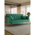 thumbnail image 2 of Modern Velvet Upholstered Convertible Futon Sofa Bed with Metal Legs, Leisure Couch Bed with Folding Backrest, lounge Futon Sofa for Living Room, Bedroom, Office, Study, Studio, Green, 2 of 9