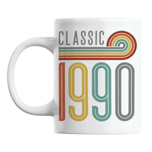 Vintage Classic 1990 feat. Rainbow Stripes, Birthday Coffee & Tea Mug Cup (11oz)