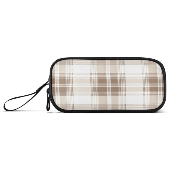 Brown and Beige Plaids Pencil Case Stationary Holder Pen Bag Pencil Pouch Tool Organizer 3 Compartments