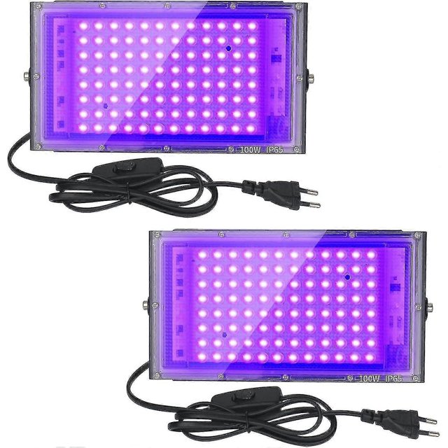 2pcs Projecteur Uv Led 100w Lumire Noire Ip65 Impermable, Lampe Led Ultra-violet, Eclairage Effe