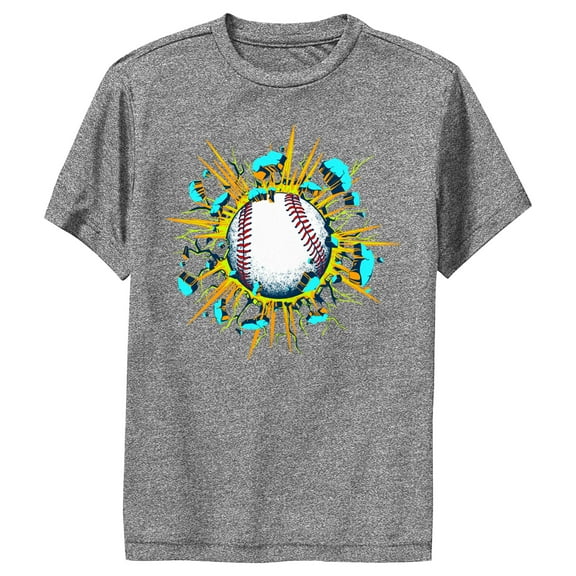 Boy's Lost Gods Baseball Broken Glass  Performance Graphic Tee Charcoal Heather Large