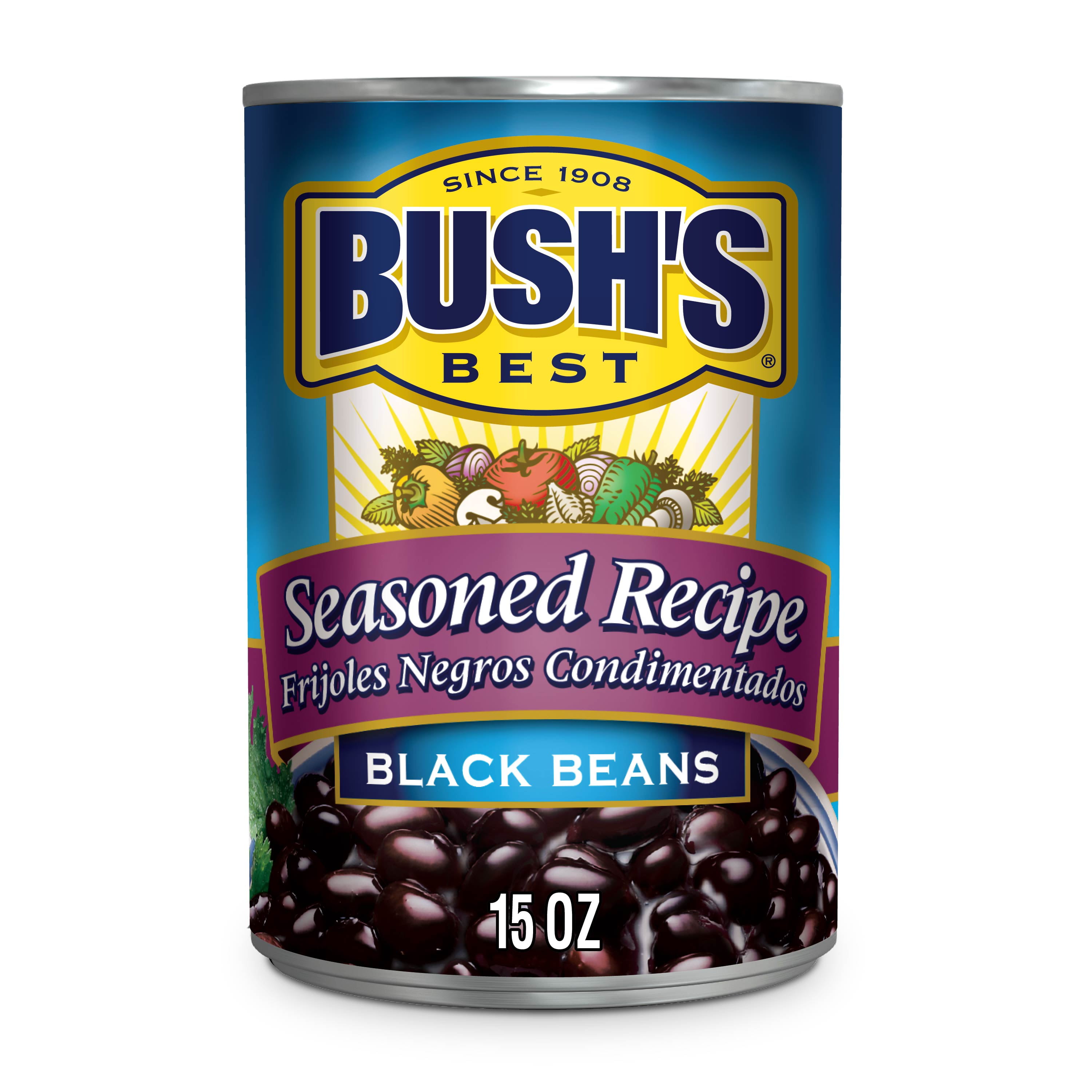 Bush's Seasoned Recipe Black Beans, Canned Beans, 15 oz