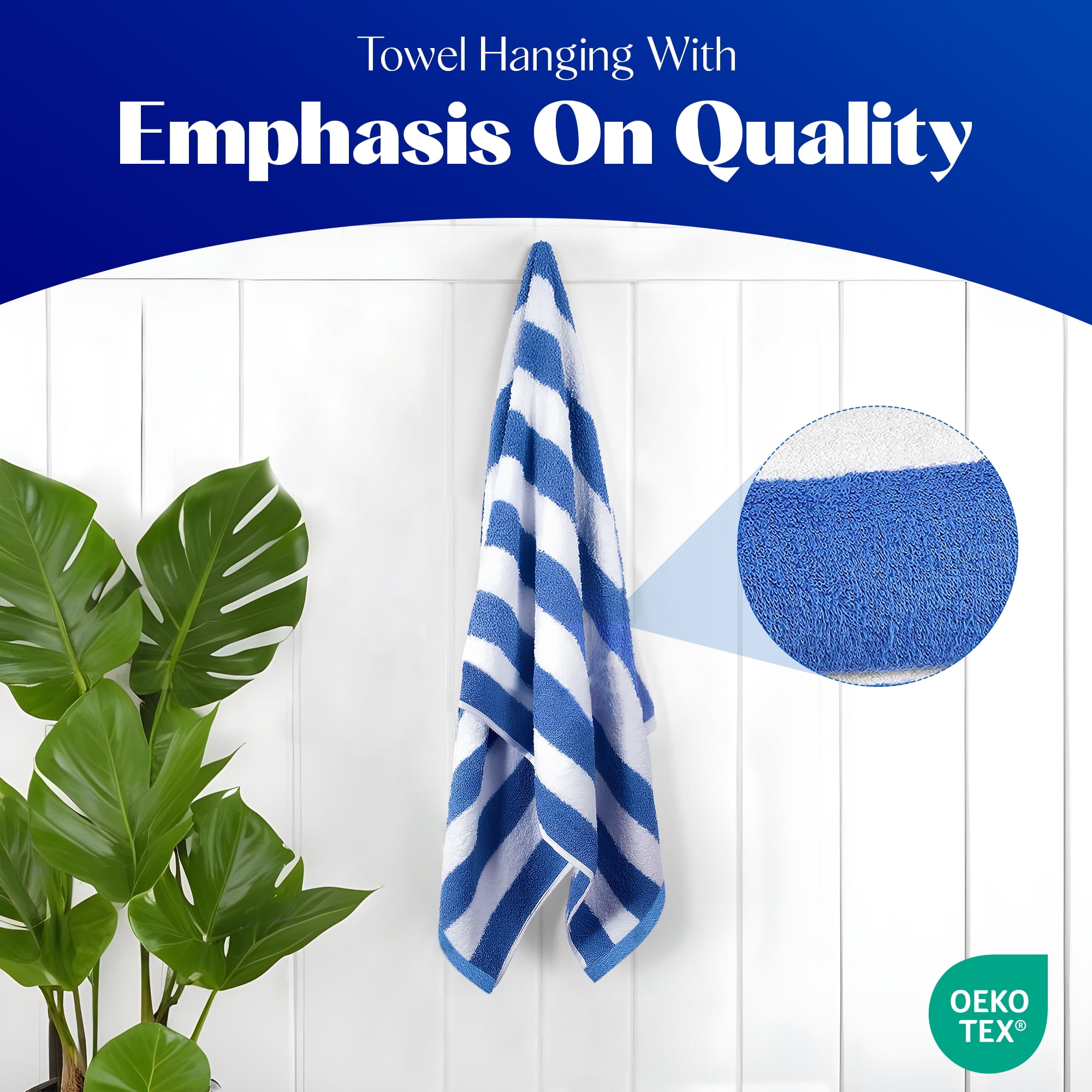 Bliss Casa 100% Cotton Beach Towels (4 Pack, 30 x 60 Inch) - Extra Soft & Highly Absorbent Summer Pool Towel Oversized Cabana Stripe (Blue)