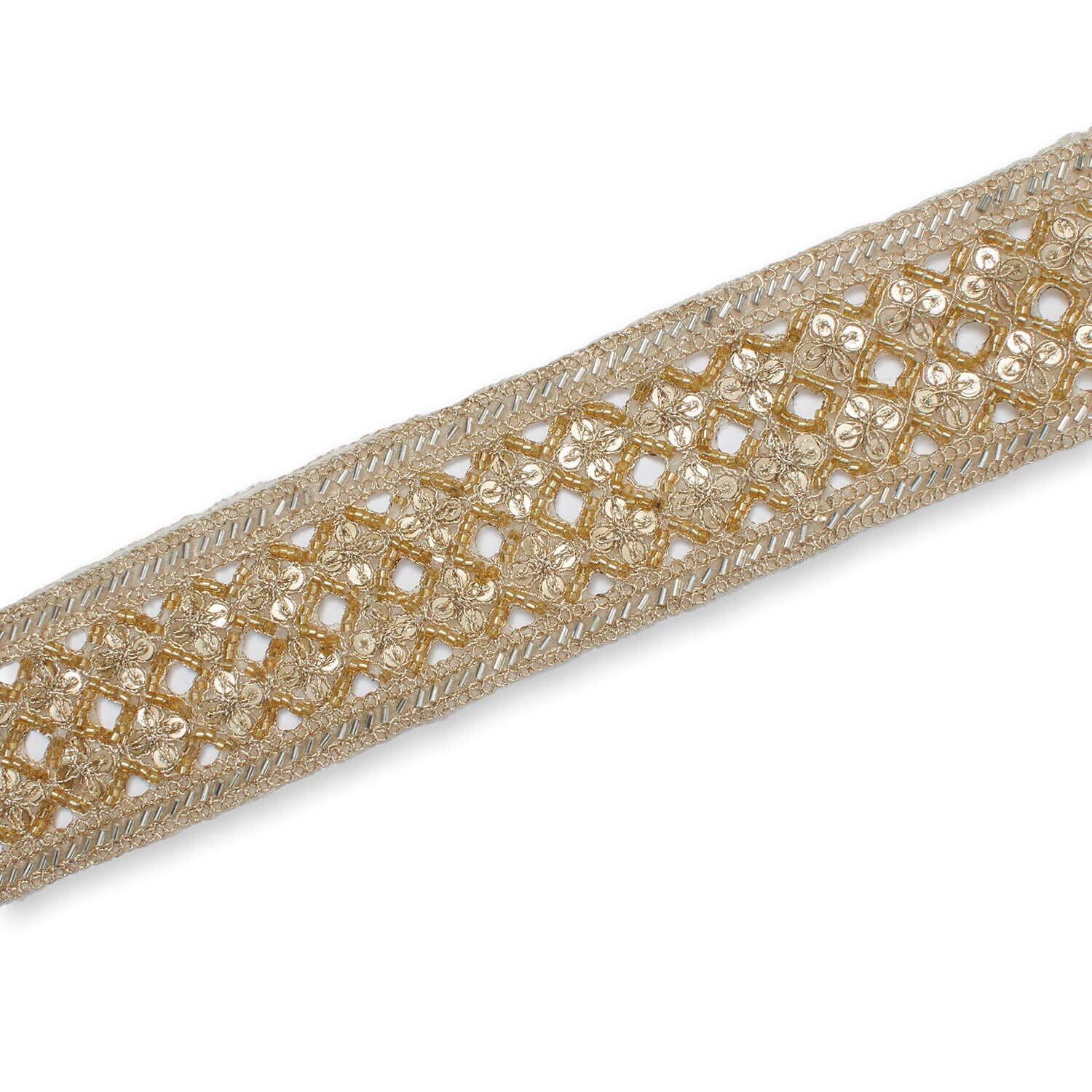Beaded Lace Trim 2.5 in. Geometric Floral Sequin Corded Eyelet Polyester Sewing & Upholstery Mesh - Gold (5 Pack, 9.8 Yards Each)