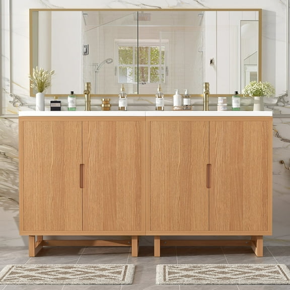 Harper & Bright Designs 60.2" Large Bathroom Vanity with Sink, Bathroom Cabinet Freestanding with Storage, Modern Bathroom Storage Cabinet with Solid Wood Frame, Burly Wood