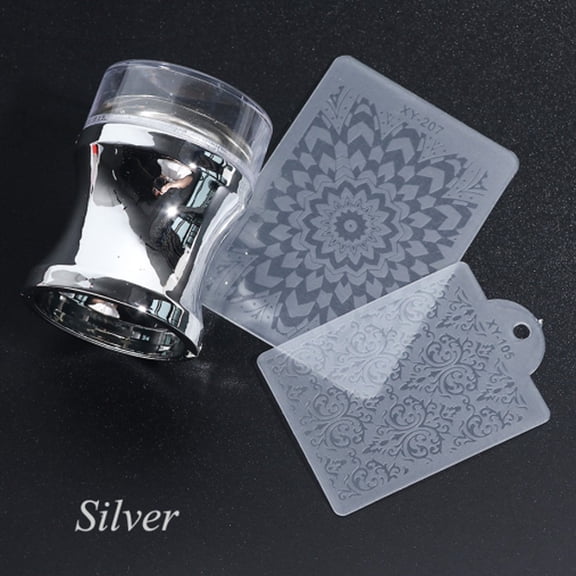 3Pc Silicone Nail Art Stamping Plates & Scrapers, Silver - 3Pc Clear Silicone Nail Art Stamper Heads with Scraper, Nail Tools Easter Mother'S Day Nail Makeup Organizers