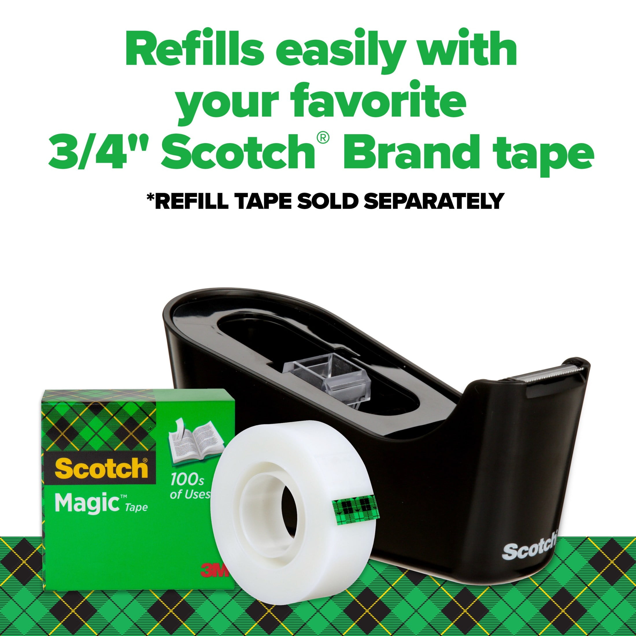 (4 pack) Scotch Desktop Tape Dispenser, Black, Holds 1" Core Tape, 1 Dispenser
