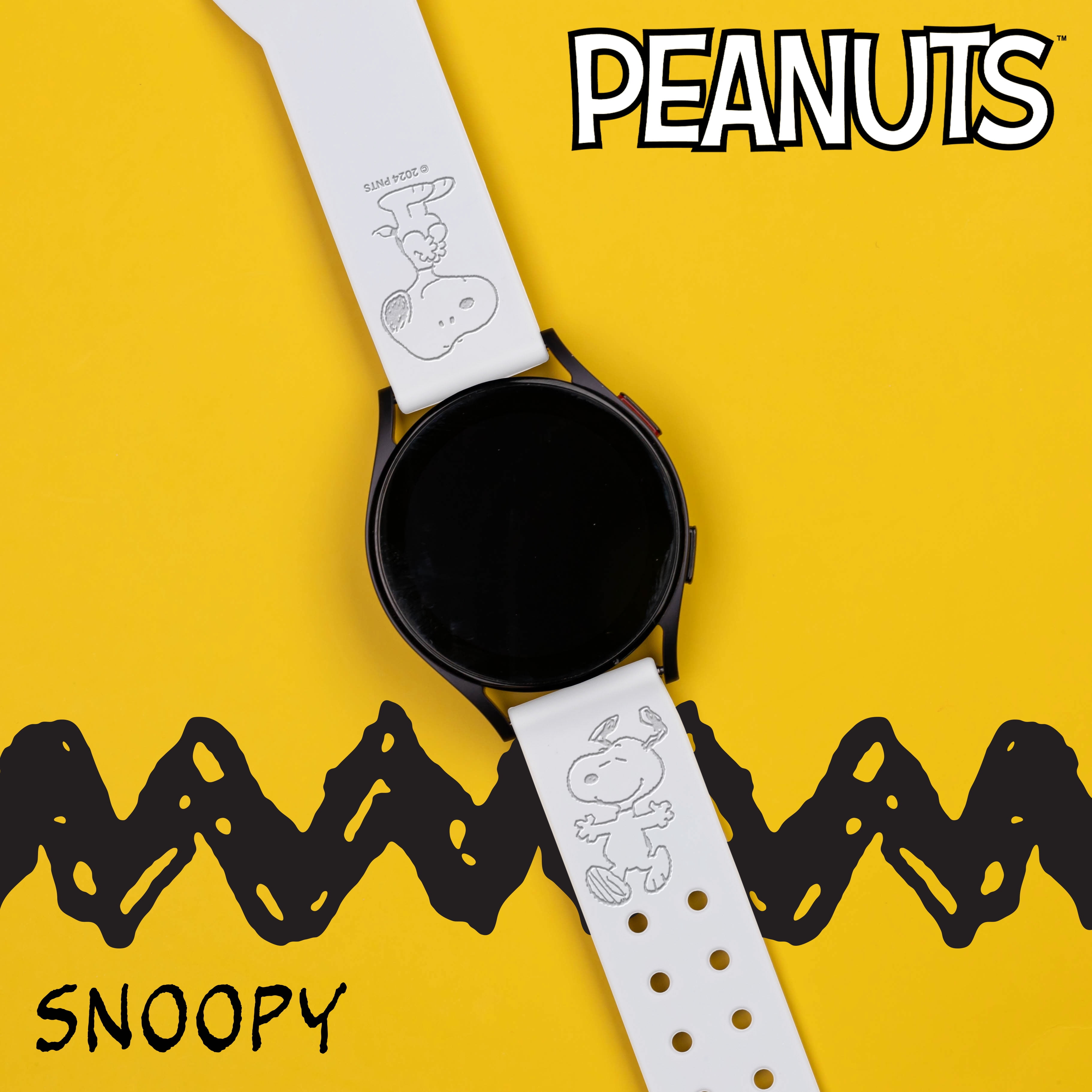 Peanuts Engraved Silicone Smartwatch Band Compatible with Samsung Galaxy Watch, 20mm, Snoopy White by Affinity Bands