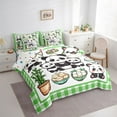 thumbnail image 3 of Castle Fairy Cartoon Panda Bedding Comforter Set 7-Piece for Preppy Child,Green Geometric Plaid King Bedding Sets,Cute Bow Animal Ultra Soft Bed Sheets,Microfiber Bedroom Decor,Reversible, 3 of 8