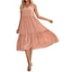 thumbnail image 3 of Lucakuins Mujer Verano A-line Midi Vestido Casual Color sólido Con cuello en V Volantes Sin mangas Suelto Vestido de playa de vacaciones Lucakuins  moda, 3 of 9