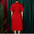 thumbnail image 5 of AURA Plus Size Suit Collar Swing Midi Dress Short Sleeve High Waist Belted Solid Color Summer, 5 of 10
