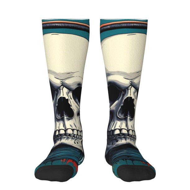 Fotbe Modern Hip-Hop Skull Calcetas Divertidas Estampadas para Hombre y Mujer, Calcetas de Algodón hasta la Rodilla para Caminar, Correr, Enfermería y Embarazo