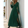 thumbnail image 6 of Women Deep V Neck Long Sleeve Slit 2025 Fall Elegant Formal Wedding Evening Date Prom Maxi Long Dress Dark Green S, 6 of 7