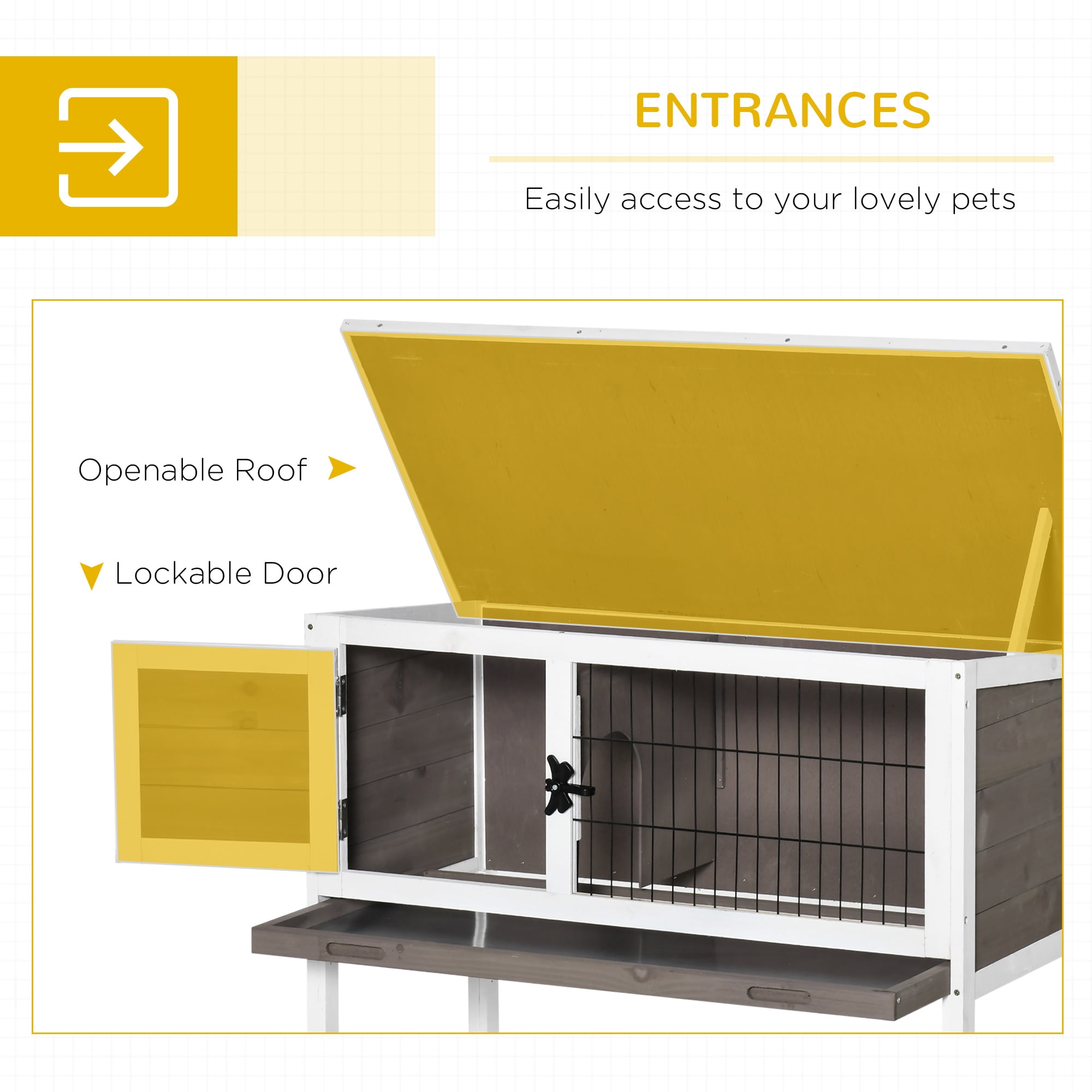 PawHut Elevated Rabbit Hutch w/ Hinged Roof & Metal Cage, Great for Small Animal