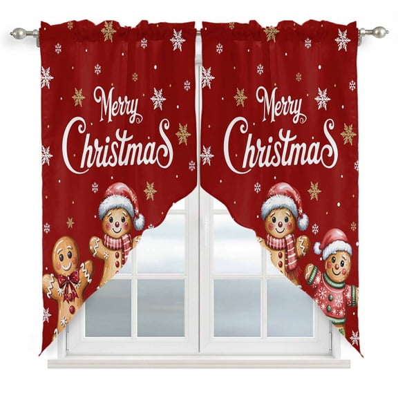 Gingerbread Red Swag Valances for Windows 2 Pack, Kitchen Window Curtains 36 Inch Length, Christmas Winter Snowflake Privacy Swag Curtains for Living Room/Bathroom with Rod Pocket 36"x36"