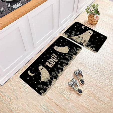 

BETADOG Clearance Deals Halloween Kitchen Carpet Set 2 Pcs Non Slip Halloween Rugs Bats Black CatsBoo Pumpkin Mats Home Decor Halloween Decor Holiday Kitchen Rug Sets