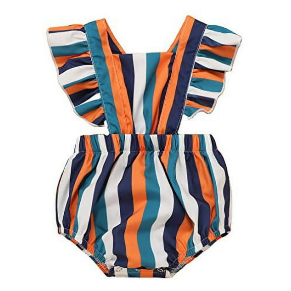 Styles I Love Infant Baby Girls Colorful Stripes Ruffle Cross Back Romper Sunsuit Sleeveless Jumpsuit Spring Summer Outfit (100/9-12 Months)