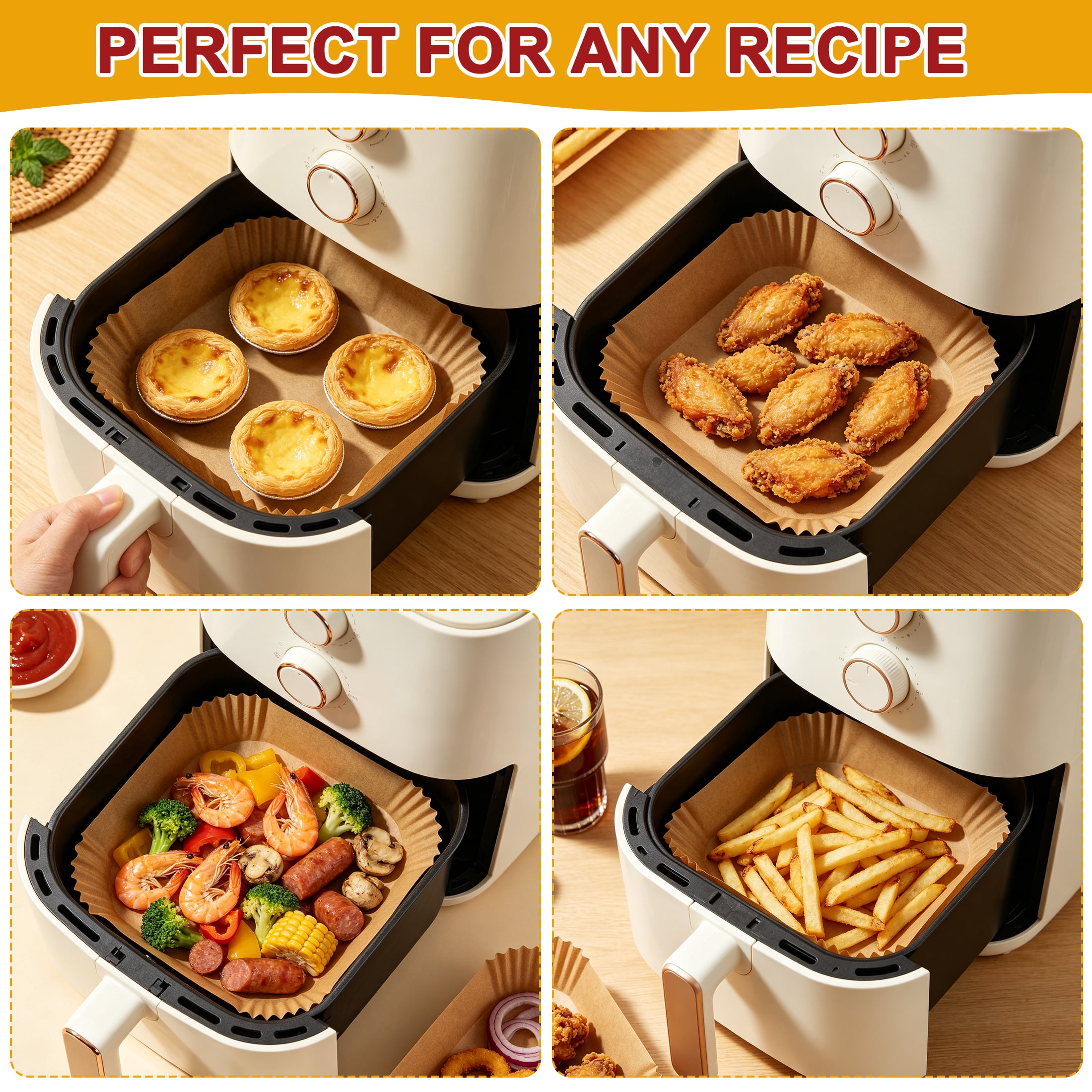 GARITIN Air Fryer Liners 150PCS Square Disposable Airfryer Liners Paper, 8x8 Inch Non-Stick Parchment Paper Sheets, Air Fryer Accessories for Baking Camping BBQ Fits 5-8 QT Airfryer Basket