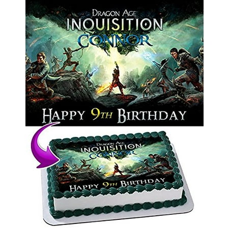 Dragon Age Inquisition Cake Image Personalized Topper Edible Image Cake Topper Personalized Birthday 1/4 Sheet Decoration Party Birthday Sugar Frosting Transfer Fondant Image Edible Image for