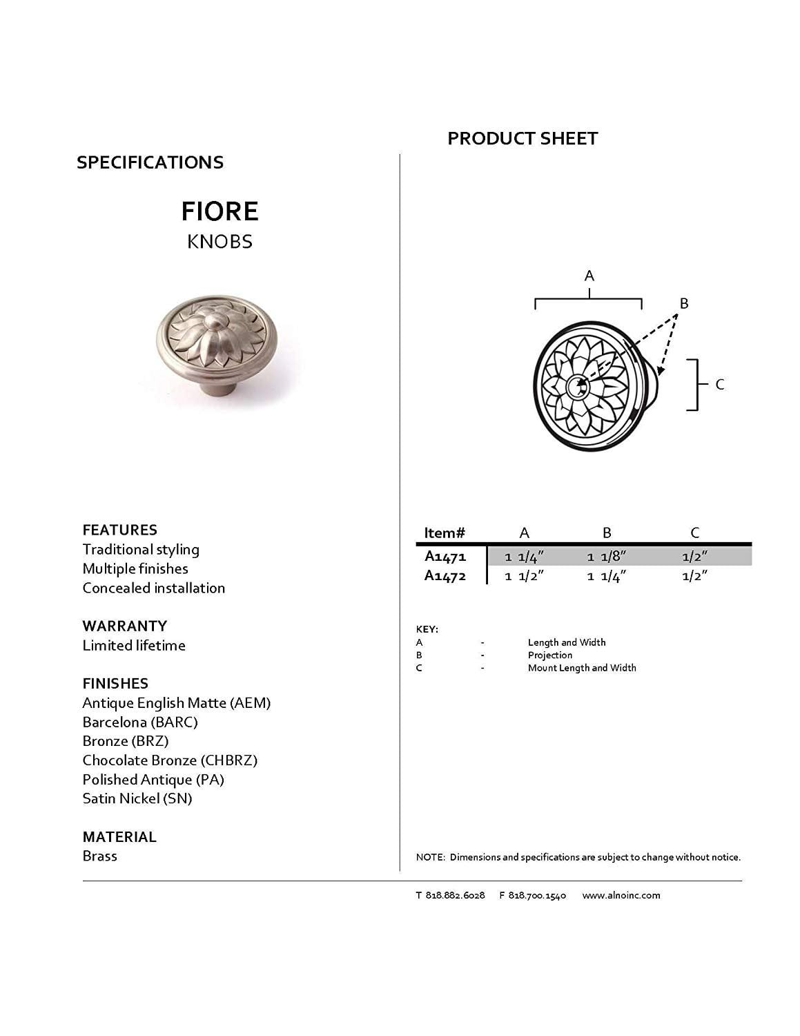 Alno A1472-PA Fiore 1-1/2" Cabinet Knob Polished Antique