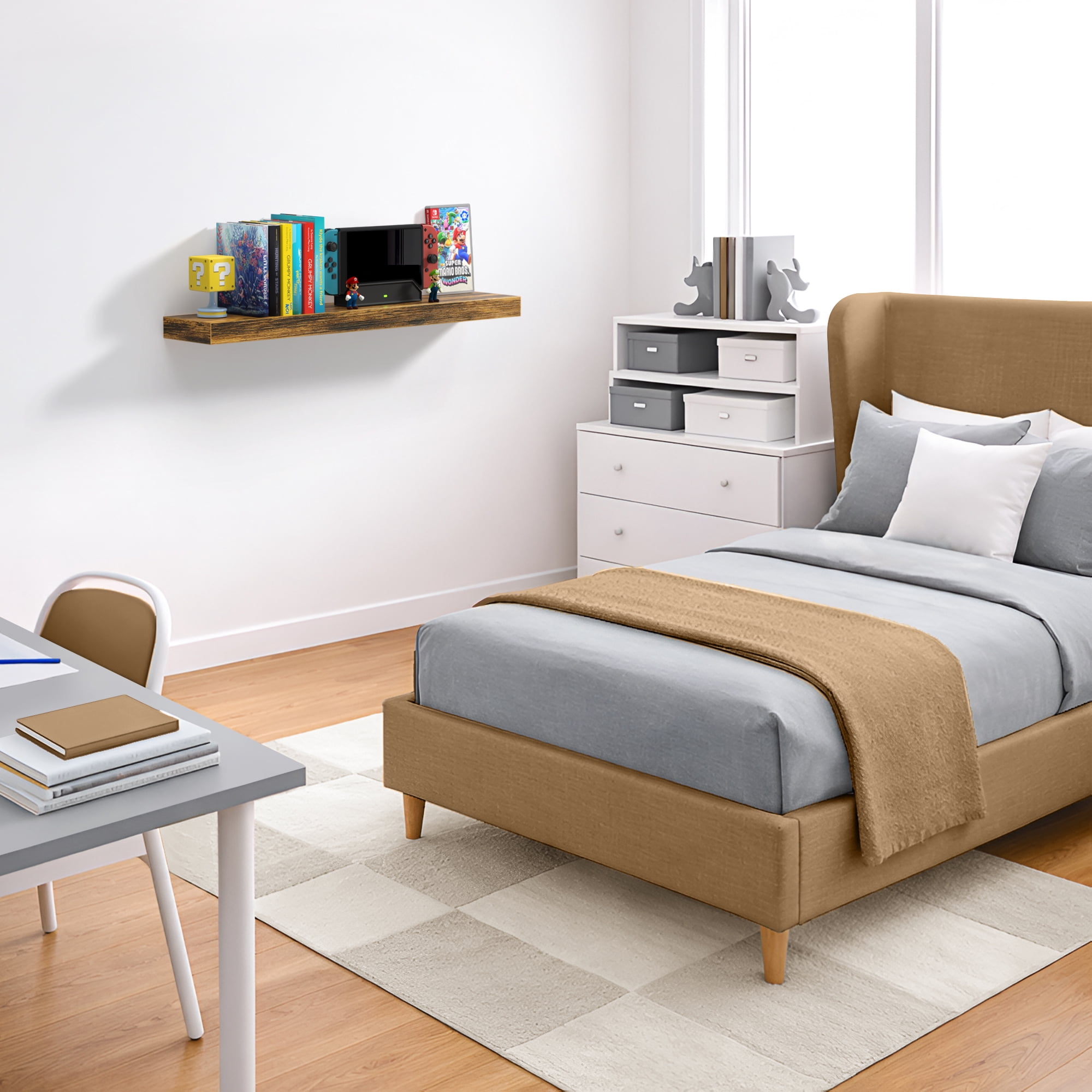 Sorbus 35" Floating Wall Shelf, Brown, Invisible Brackets, Bathroom, Bedroom & Home Decor