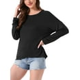 thumbnail image 4 of INSPIRE CHIC Womens Loungewear Long Sleeve Oversized Drop Shoulder High Low Hem Round Neck Tops Underwear Sleepwear Shirts Tee M Black, 4 of 6