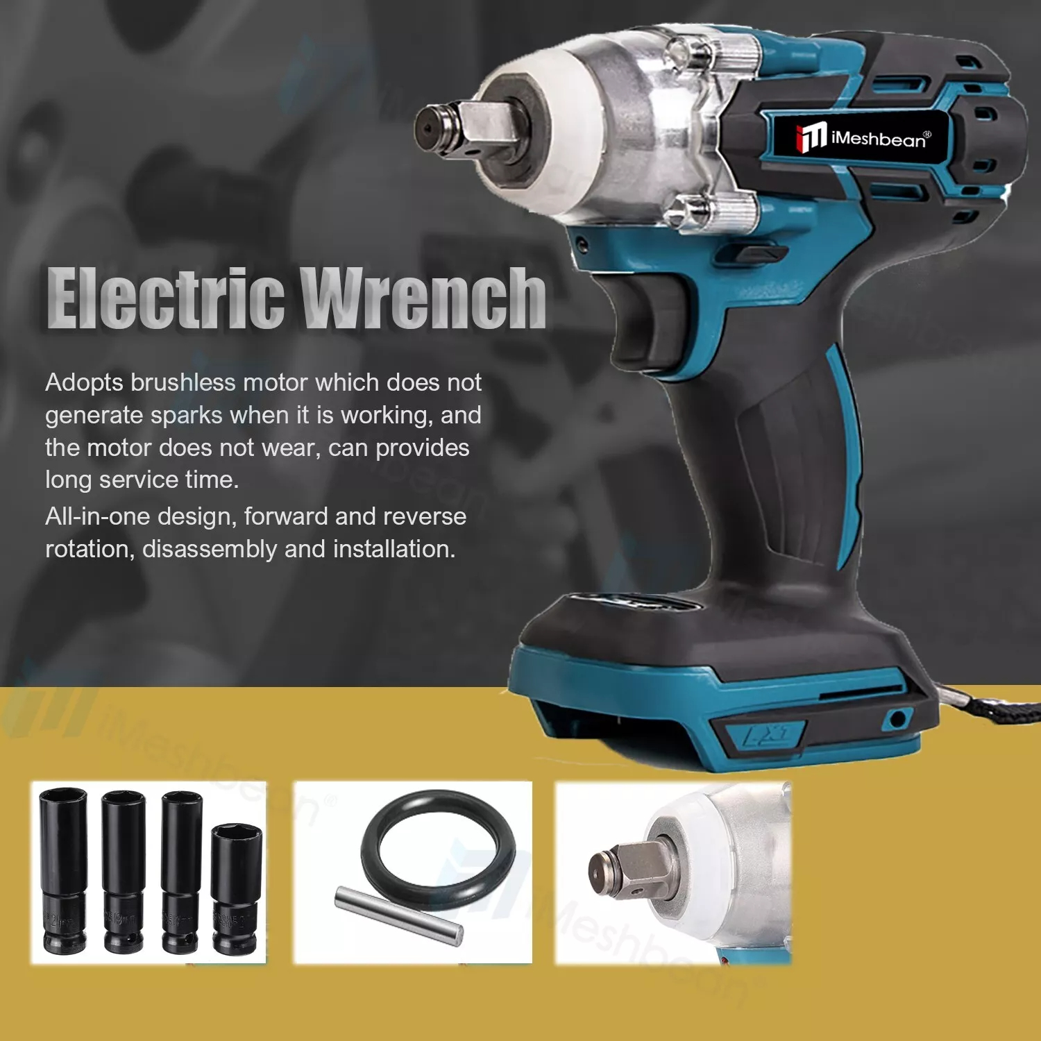 iMeshbean 1/2" Cordless Electric Impact Wrench 550N.m High Torque Brushless Drill Bare Tool