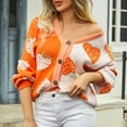 thumbnail image 4 of PiGOGI Women's Floral Cropped Cardigan Open Front Long Sleeve Knit Sweater Lightweight Casual Outerwear Fall Spring Loose Fit Print Cover Up Orange XL, 4 of 5