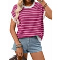 thumbnail image 2 of Women'S Sweater Vest Striped Pullover Tank Top Round Neck Cap Sleeve Light-Weight Summer Casual Clothes Rose Red L, 2 of 9