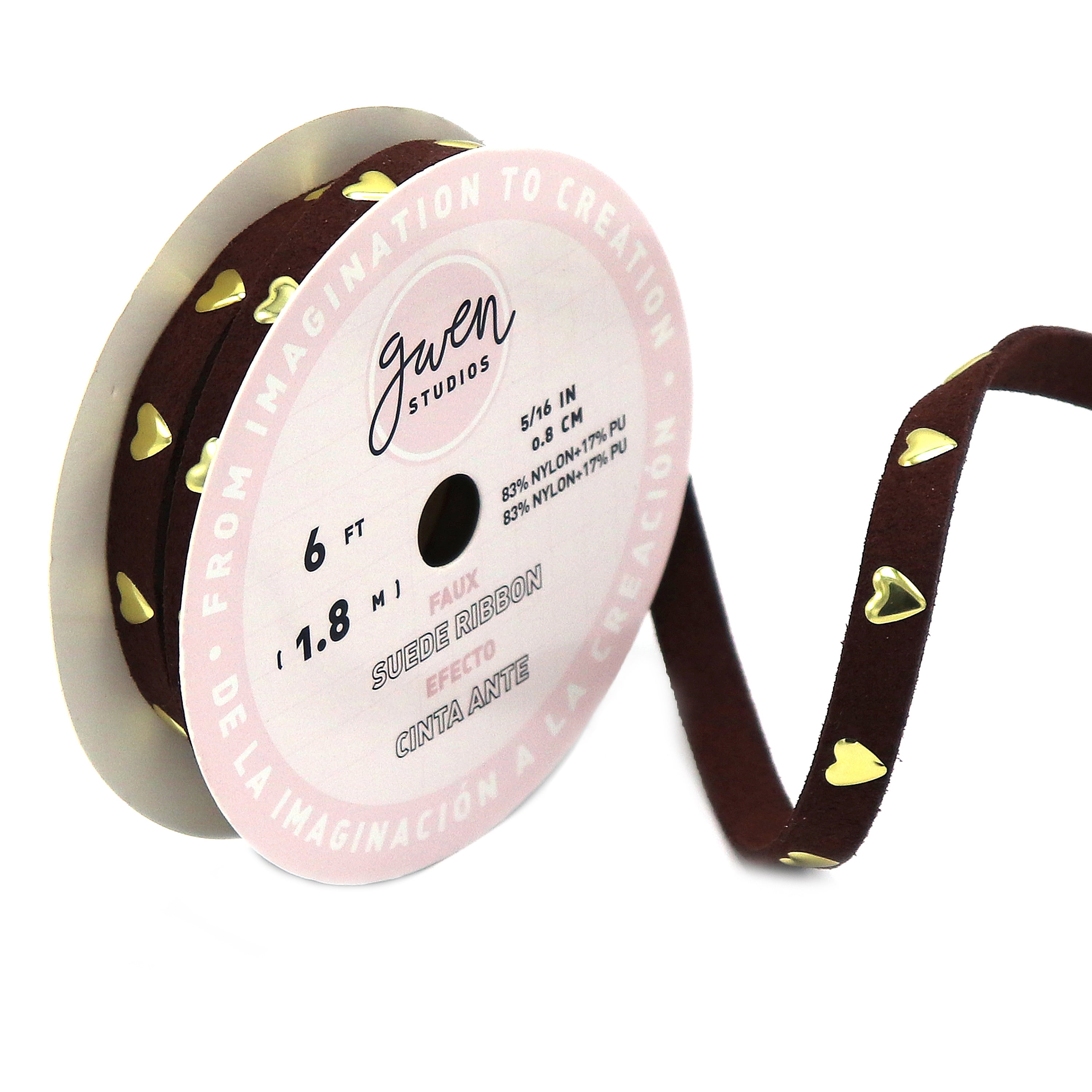 Gwen Studios 3/8" and 5/16" Brown Faux Leather Studded Sewing Trim, 12 Yards