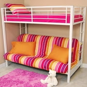 Twin Over Futon Metal Bunk Bed, White (Box 2)