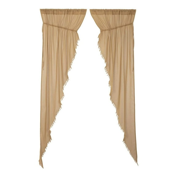 VHC Brands Tobacco Cloth Cotton Fringed Drawstring Curtain Panels, Khaki