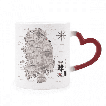 

1945 South Korea Landmarks Map Heat Sensitive Mug Red Color Changing Stoneware Cup