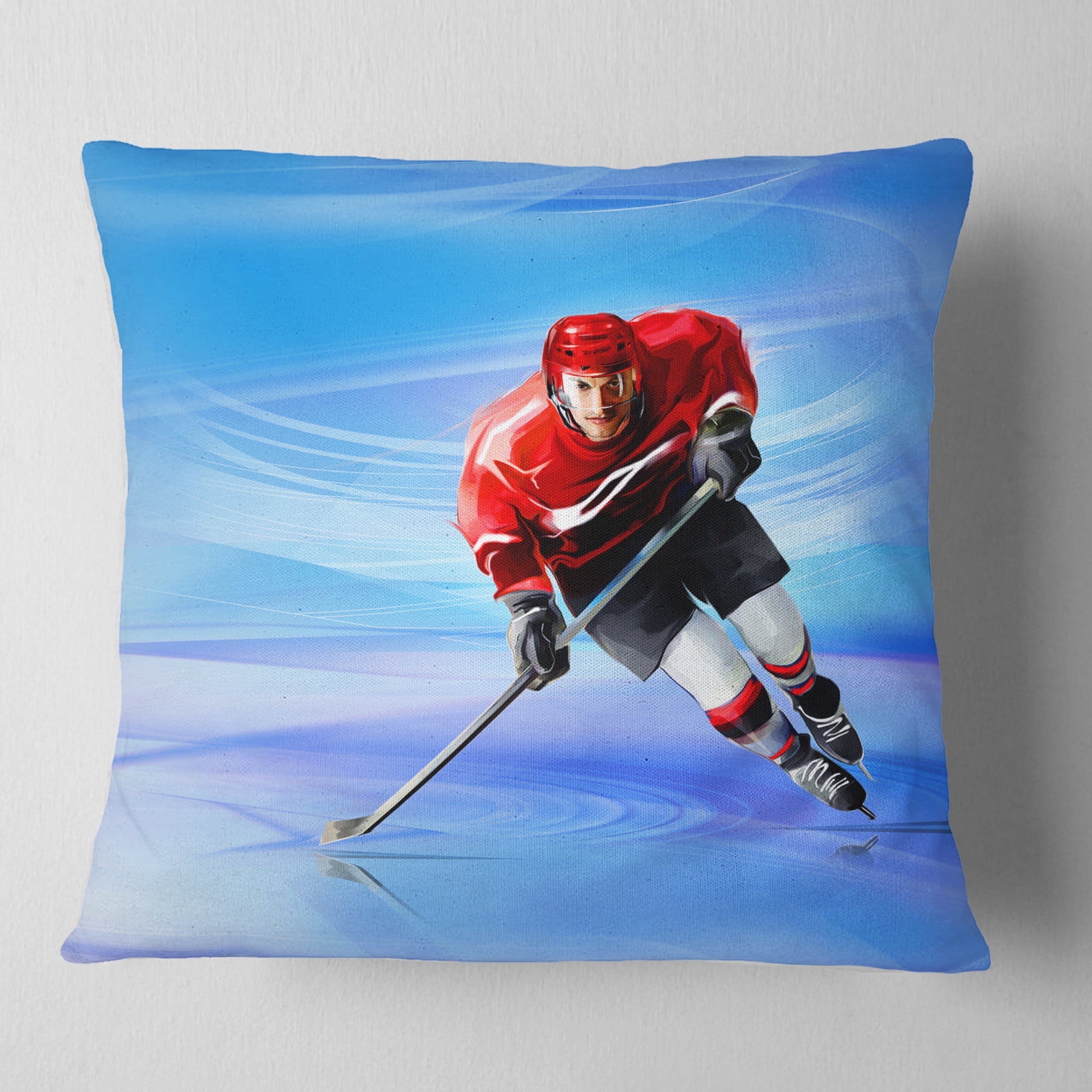 Designart Male Hokey Player - Abstract Portrait Throw Pillow - 18x18