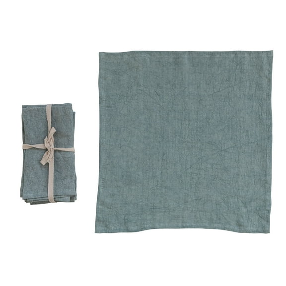Creative Co-Op 18 Inches Square Stonewashed Linen Dinner Napkins for Kitchen Use, Mint Color, Set of 4